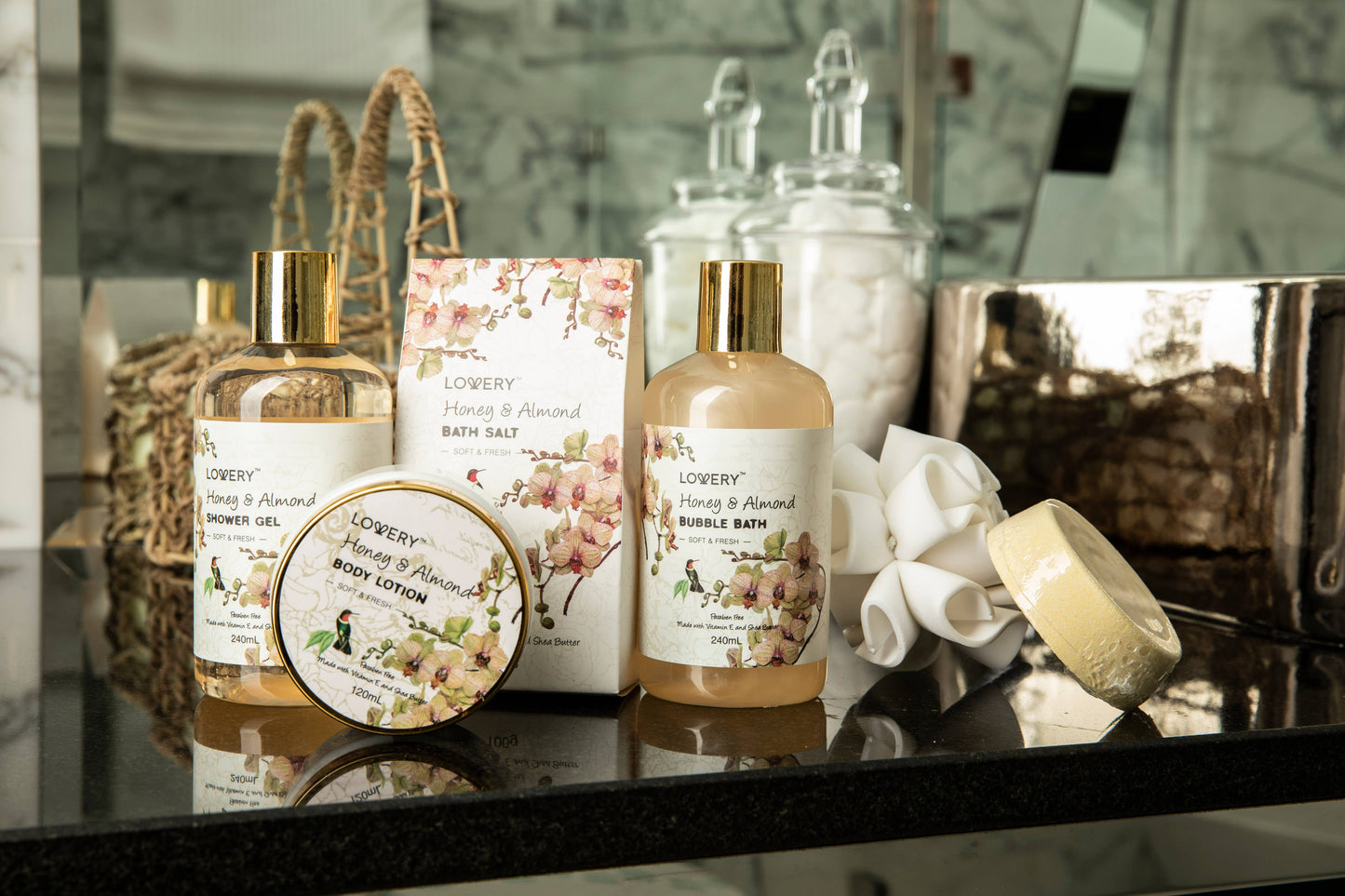 Home Spa Gift Basket, Honey & Almond Scent, Bath & Body Care